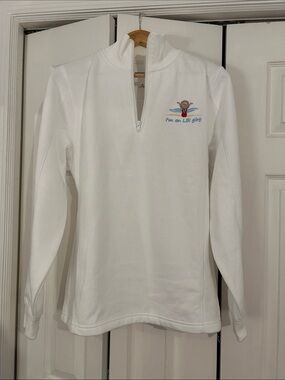 NWOT Sport-tek White Half-Zip Pullover with Embroidered 'I'm an LBI girl!' Sz M